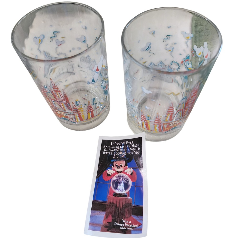 Vintage 1996 Disney World 25th Anniversary McDonalds Glasses Set of 2